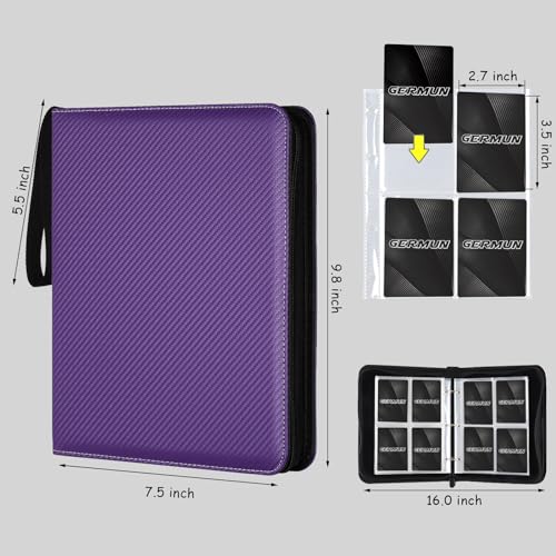 4 Pocket Card Binder - Premium Zip Trading Card Album, 400 Cards - Purple