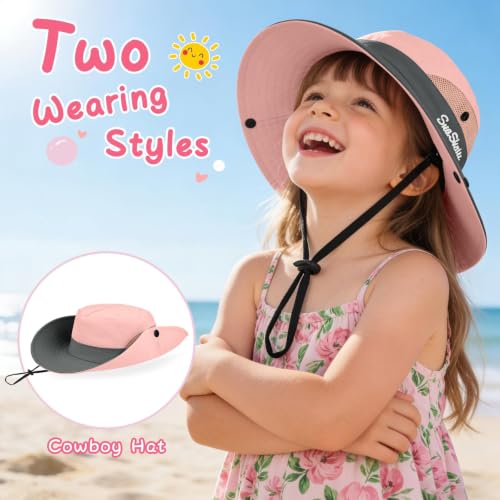 Kids Girls Ponytail Sun Hat UPF 50+ Two-tone Pink 2-5T Breathable Water-Resistant