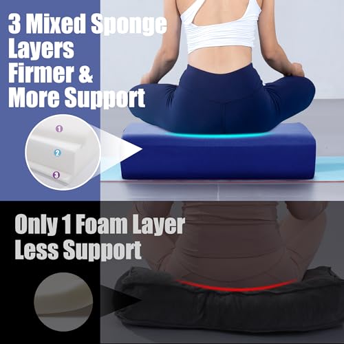 Yoga Bolster Pillow - Triple-Layer Sponge Meditation Cushion - Blue