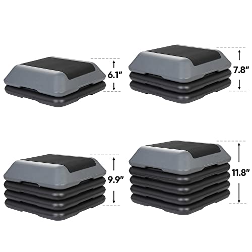 Height Adjustable Aerobic Step Platform with 4 Risers - Gray