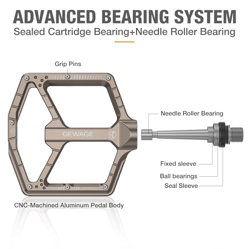 GEWAGE Brown Aluminum Flat MTB Pedals with Anti-Slip Pins & Sealed Bearings