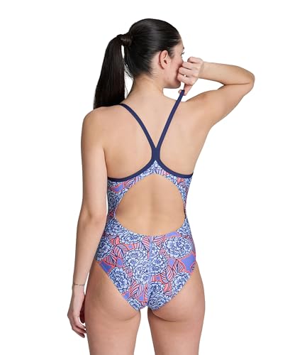 Arena Women's Hydrangea Bouquet Swimwear - Navy/Red/White - Light Drop Back Performance Suit