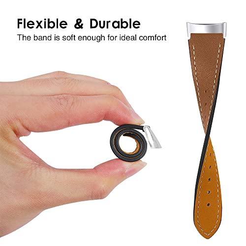 Brown Leather Fitbit Charge 5/6 Replacement Band for Women Men Adjustable Sport Strap