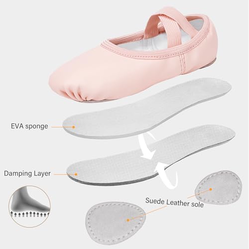 Toddler Ballet Shoes - Ballet Pink, Lace-Free PU Leather with Cushioning