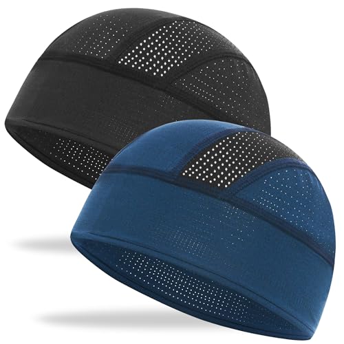 Simapu Breathable Mesh Skull Cap for Motorcycle & Cycling - Black & Navy Blue, Comfortable Helmet Liner