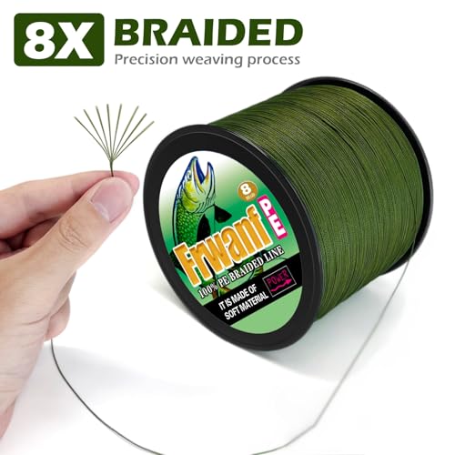 8-Strand Braided Fishing Line - 90LB, 109 Yards, Army Green - Zero Stretch & Colorfast