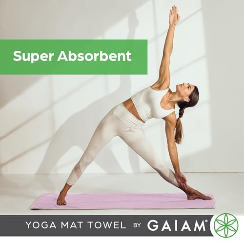 Gaiam Yoga Mat Towel Non-Slip Microfiber Lilac Lace/Skyway - Sweat-Absorbing & Quick-Dry