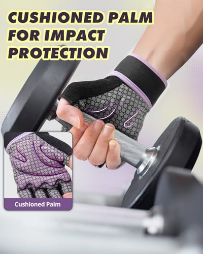 Weight Lifting Gloves with Wrist Support & Silicone Grip - Purple, Medium
