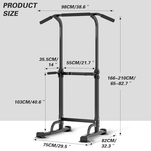 Power Tower Pull Up Bar Station - Height Adjustable, Black