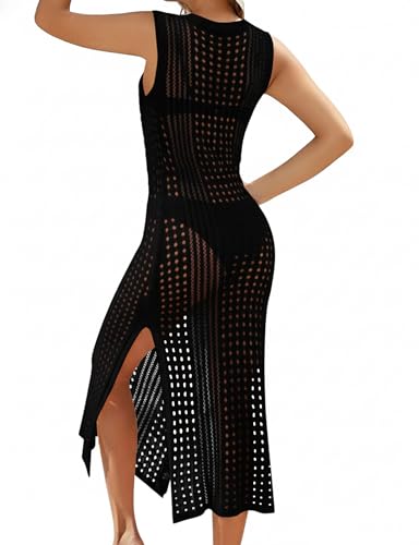 Buauty Women’s Black Maxi Swim Cover Up Dress, Small — Sleeveless Beach Dress