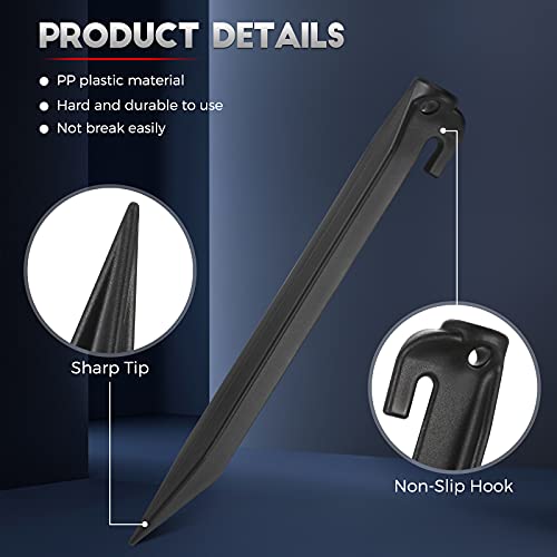 9 Inch Plastic Inflatable Tent Stakes - 8 Pack, Black