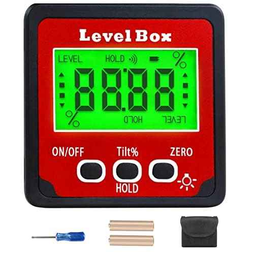 LOUISWARE Digital Inclinometer Angle Finder Gauge, IP54 Digital Electronic Protractor Bevel Gauge, Inclinometer Angle Cube Level Box with LCD screen for Woodworking, Table Saw and etc