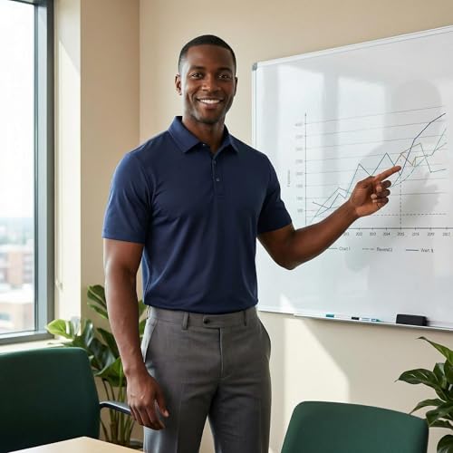 Men's Slim Fit Quick Dry Polo Shirt - Short Sleeve, Navy Blue, Medium