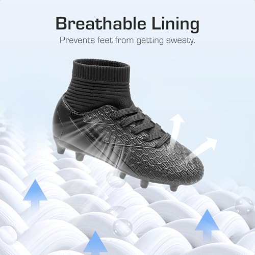 Kids Soccer Cleats - Dream Pairs Big Kid Black Monochrome Football Shoes, Size 6