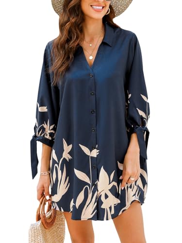 CUPSHE Women’s Mini Summer Dress Cover Up Blue Floral Large | Beach Dress Top