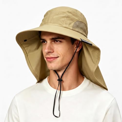Tirrinia Wide Brim Sun Hat with Neck Flap - One Size Light Olive