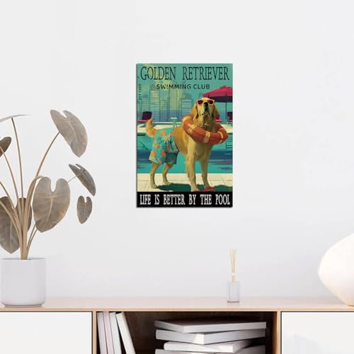 Golden Retriever Swimming Club Life Is Better By The Pool Metal Sign Retro Poster Home Garden Coffee Wall Decor Wine Bar Decor 8x12 Inch