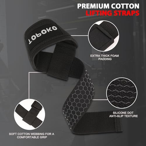 Weightlifting Wrist Straps - 21.2" Cotton Straps with Non-Slip Hex Grip