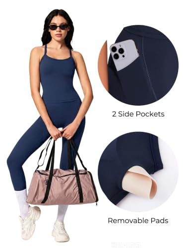SUUKSESS Women 2 Piece Workout Set Navy Small - Compression Leggings & Racerback Top