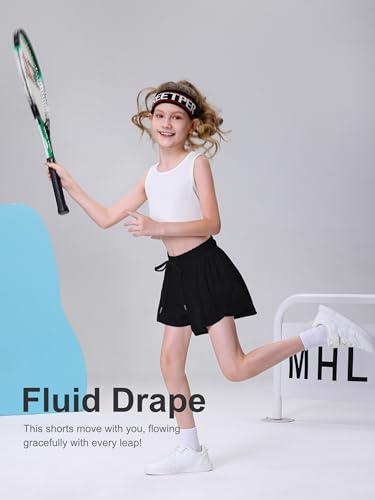 Girls Butterfly Shorts with Pocket - 2-in-1 Flowy Skorts for 10-11Y Black