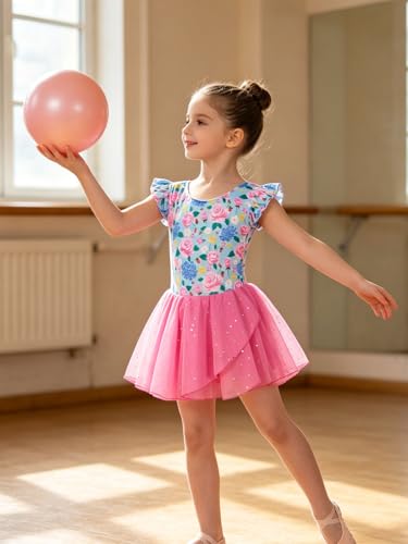 Ballet Leotard for Girls 4-5T - Flowers Blue Pink