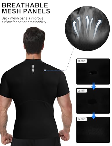 Roadbox Men's Short Sleeve Mock Turtleneck Compression Shirt - Large Black