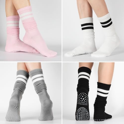 Slouchy Pilates Crew Socks with Grips for Yoga & Barre - Multicolor-02