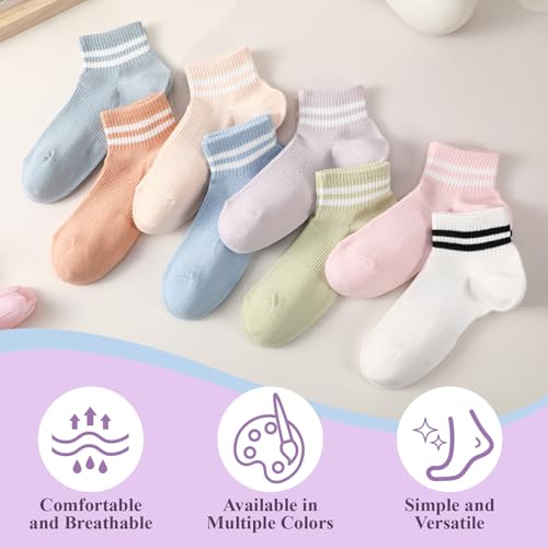 Women's Retro Striped Crew Socks - 8 Pairs Athletic Ankle Socks