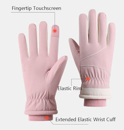 Winter Women Ski Gloves - Windproof Touchscreen Snow Glove - Pink, One Size