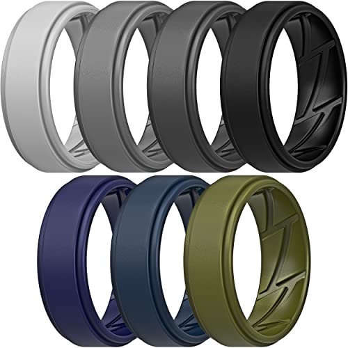 Silicone Wedding Rings for Men - Breathable Charcoal Black, Stone Grey, Graphite Grey, Shadow Blue, Iron Grey, Eclip