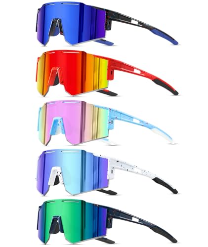 Polarized Kids Sunglasses - UV400 Protection, 5-Pack Deep Blue, Red, Green, Pink, White Frames