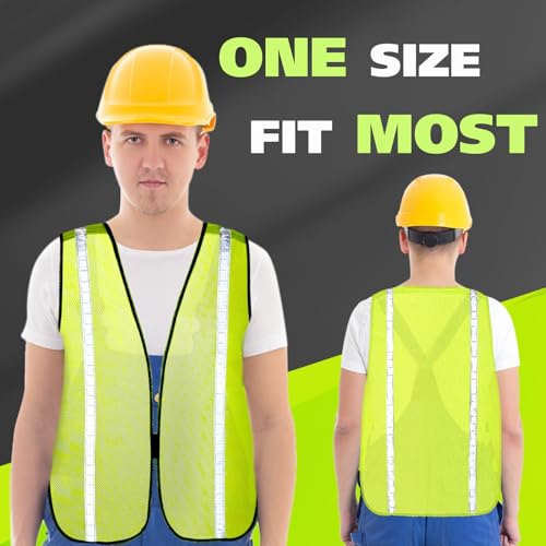 Jecery 20 Packs High Visibility Vest Safety Reflective Hi Visibility Mesh Vest Lightweight Neon Universal Size for Men Work Outdoor (M)