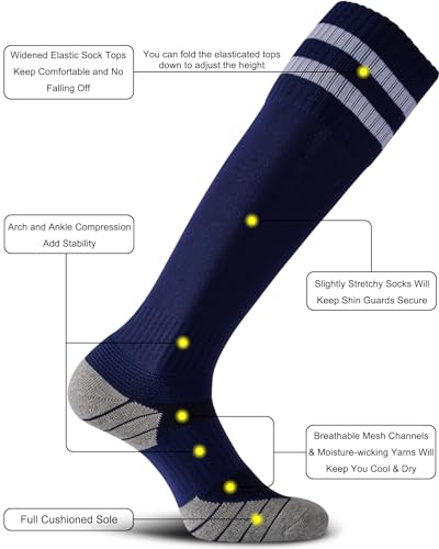 CWVLC Men's & Women's Knee High Soccer Socks Small Navy Blue - Cotton & Moisture-Wicking
