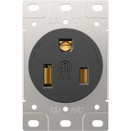 NEMA 6-50R Receptacle 50A Welder Wall Socket 250V 240V 220V Outlet Flush Mount Grounding Side Wired Industrial Grade for EV Charger Heater Plasma Cutters Electric Stove ETL Listed
