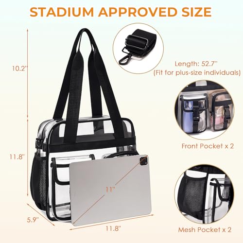 Clear Tote Bag - Stadium Approved Crossbody Purse - Black