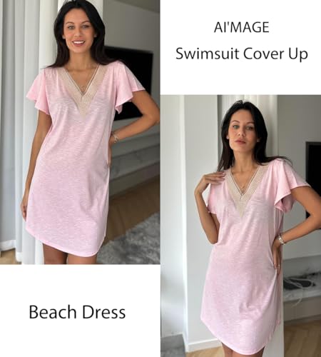 Women's V-Neck Beach Swimsuit Cover Up - Pink, Medium