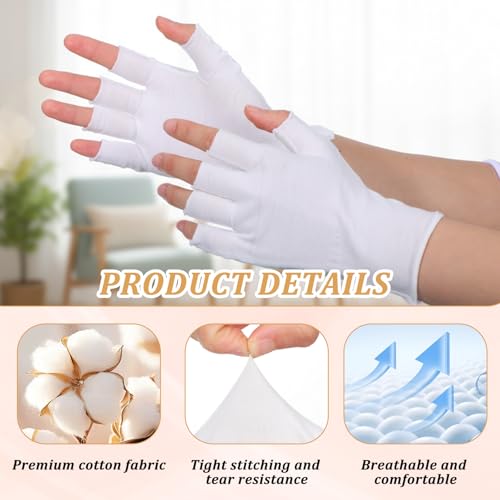 Cotton Gloves for Women - 5 Pairs Fingerless White