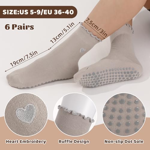 Cute Pilates Socks with Grips for Women - Morandi Tone Heart
