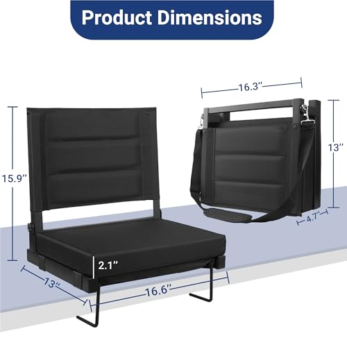 Portable Stadium Seat with Back Support & Cushion - Black