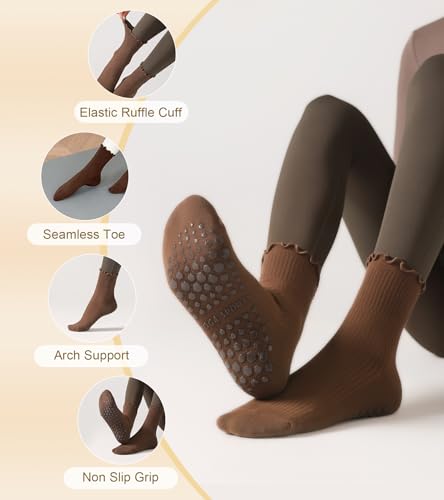 Non-Slip Ruffle Grip Socks for Women - 4 Pairs Multicolor