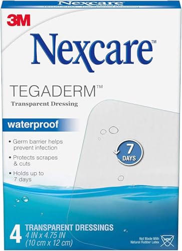 Nexcare Tegaderm Transparent Dressings 4x4¾ Inches - 4 Count Waterproof Wound Cover
