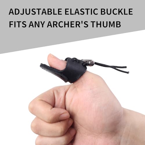 Leather Archery Thumb Ring - Double Layer Protector for Bow - Black