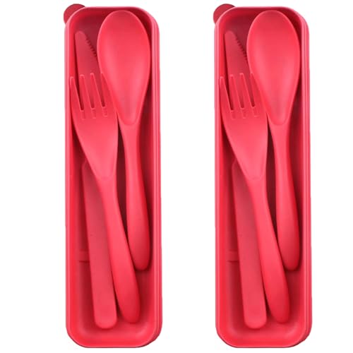 Reusable Travel Utensils Set - 2 Red Wheat Straw Cutlery