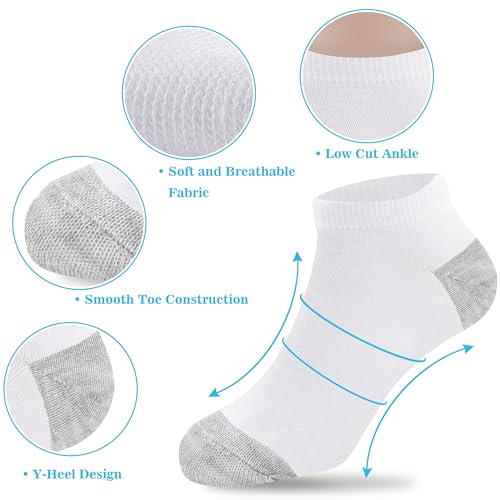 Duufin Kids Socks 12 Pairs Unisex Low Cut Ankle Socks 6-8 Years White & Gray
