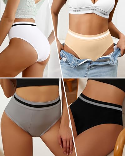 Women's Cotton Bikini Panties - High-Cut Stretch Underwear - 4 Pack Medium