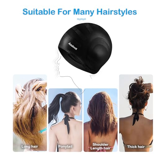 Unisex Swim Caps 2 Pack with 3D Ear Protection - Black