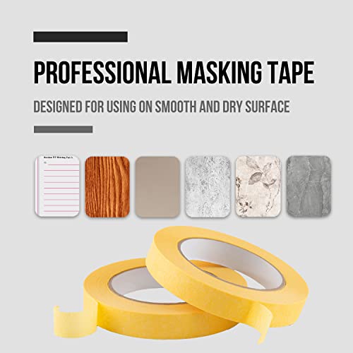 Lichamp 18mm x 55m Yellow Automotive Masking Tape for Painting, Auto Body Masking Tape for Car Detailing, Yellow Painters Tapes 0.7 inch x 60 Yards x 4 Rolls