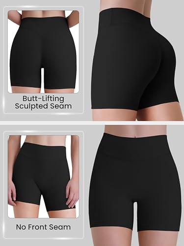 Sunzel Women's High Waist Biker Shorts with Tummy Control 6-Inch Inseam Black Medium