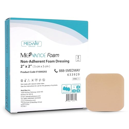Waterproof Non-Adhesive Foam Wound Dressing - 2"x2", Box of 5