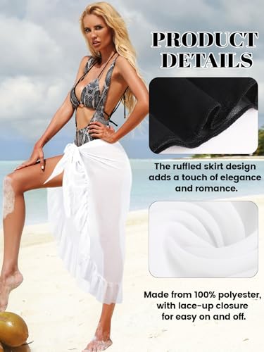 Chiffon Sarong Wraps for Women - 2 PCS Beach Cover Up - Black & White